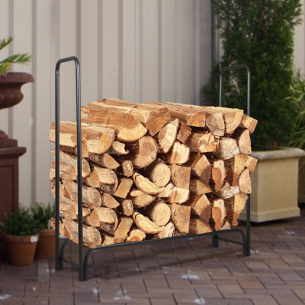 Topbuy Outdoor Firewood Log Rack Metal Lumber Piles Storage Holder