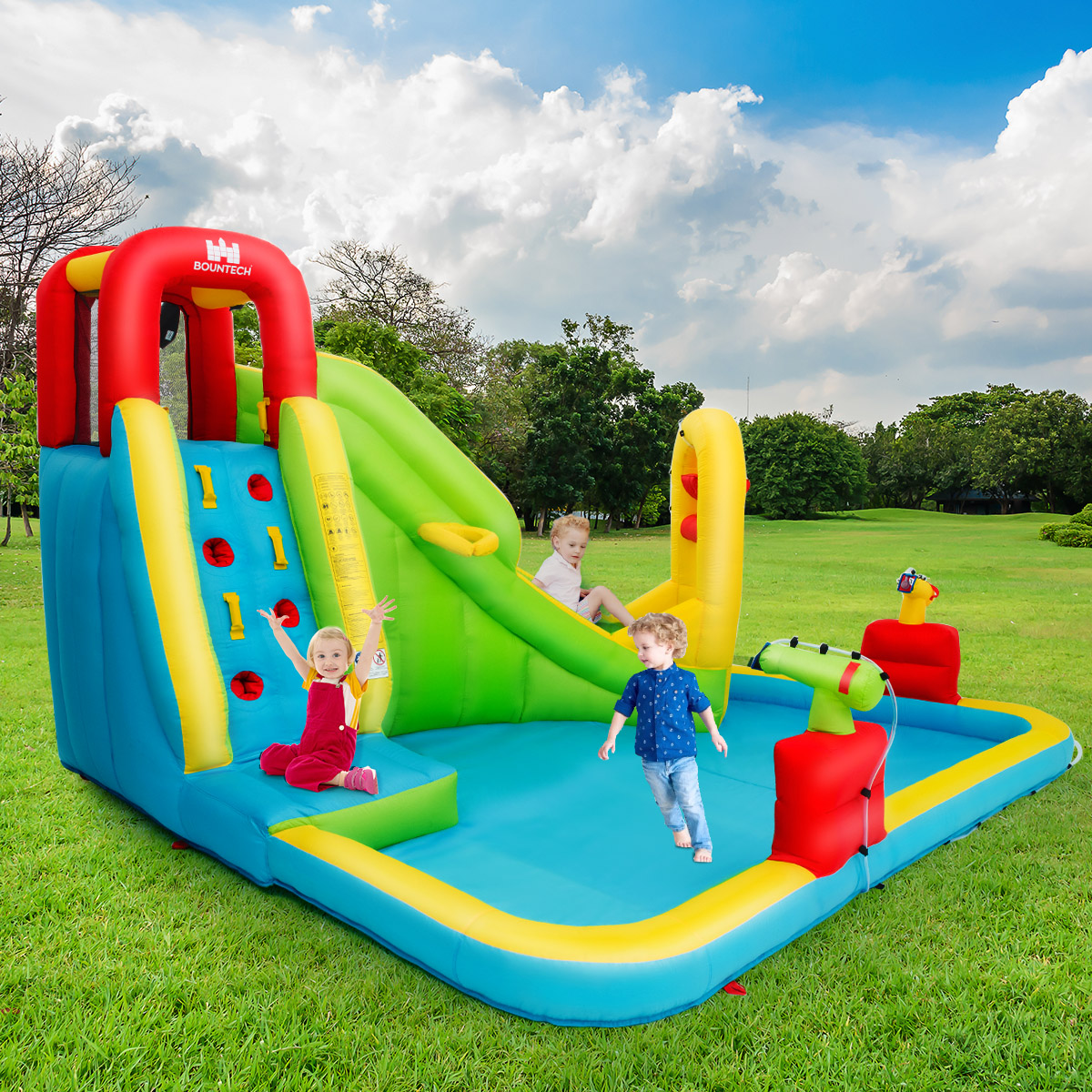 Topbuy Inflatable Splash Water Park Play Bounce House Bounce Slide Climbing Wall Without Blower