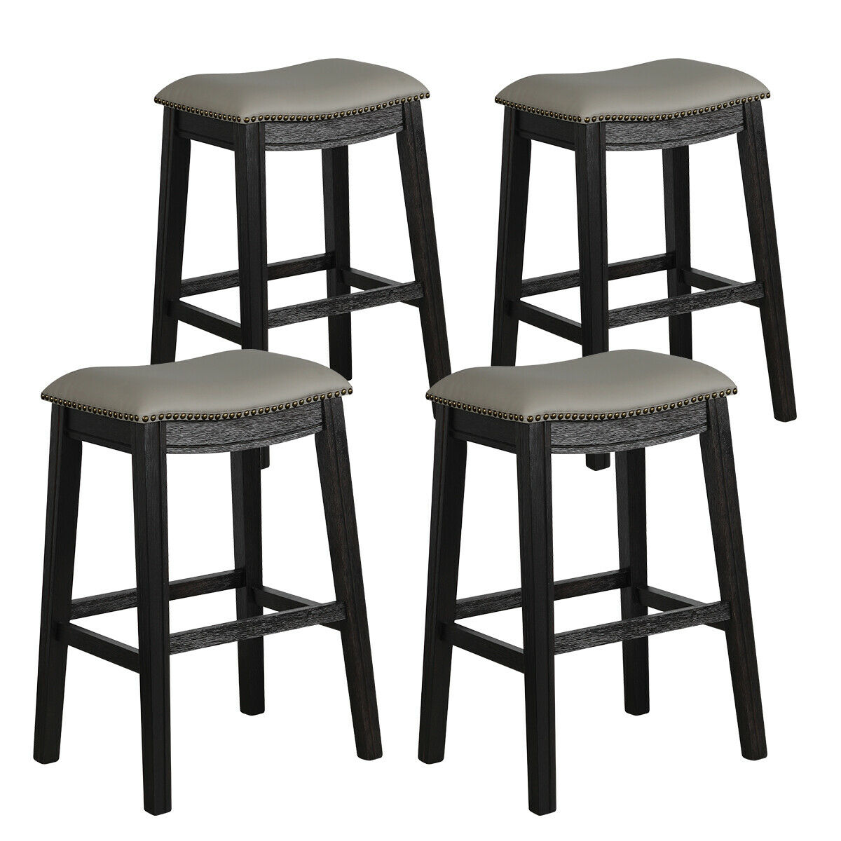 Top Set Of 4 Kitchen Counter Chair, Leather Saddle Seat Counter Stools