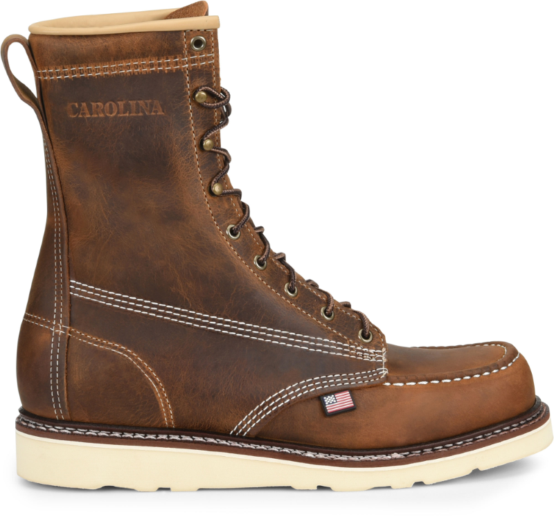 CAROLINA Men’s 8” AMP USA Steel Toe Moc Toe Wedge Work Boot Brown - CA8512