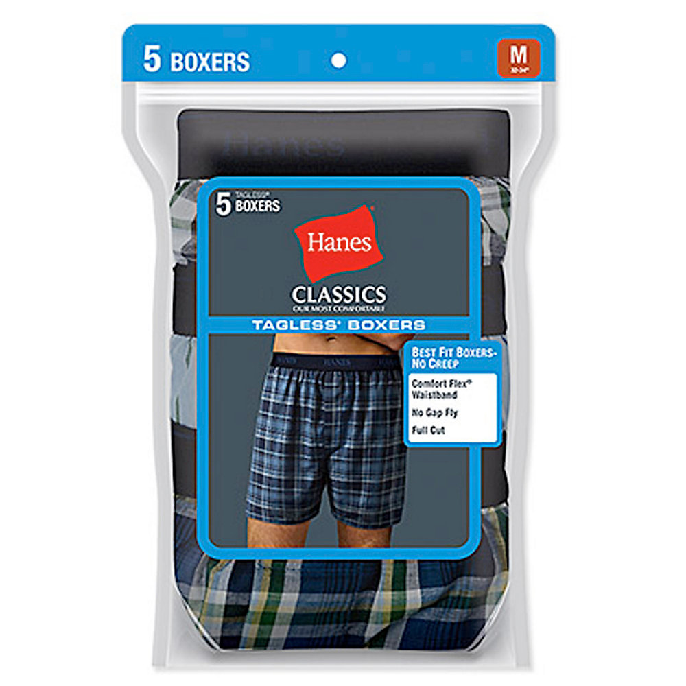 Hanes 798BP5 Hanes Classic Mens Yarn Dyed Exposed Waistband Boxer P5