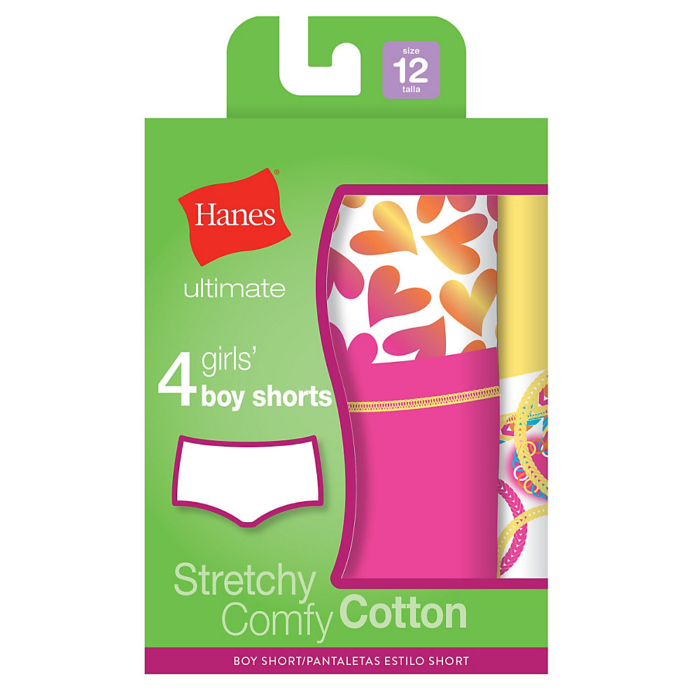 Hanes TAGLESS Cotton Stretch Girls' Boy Shorts 4-Pack SIZE 6