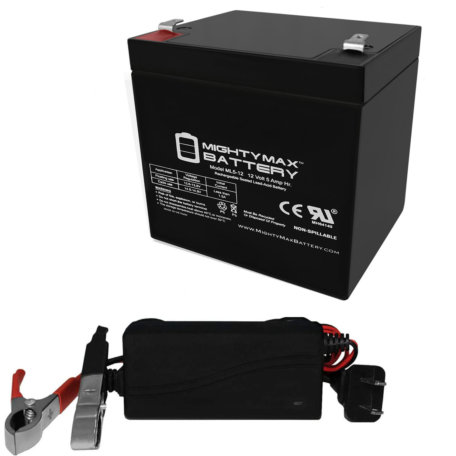 Mighty Max Battery ML5-12 - 12 VOLT 5 AH SLA BATTERY INCLUDES 12V CHARGER