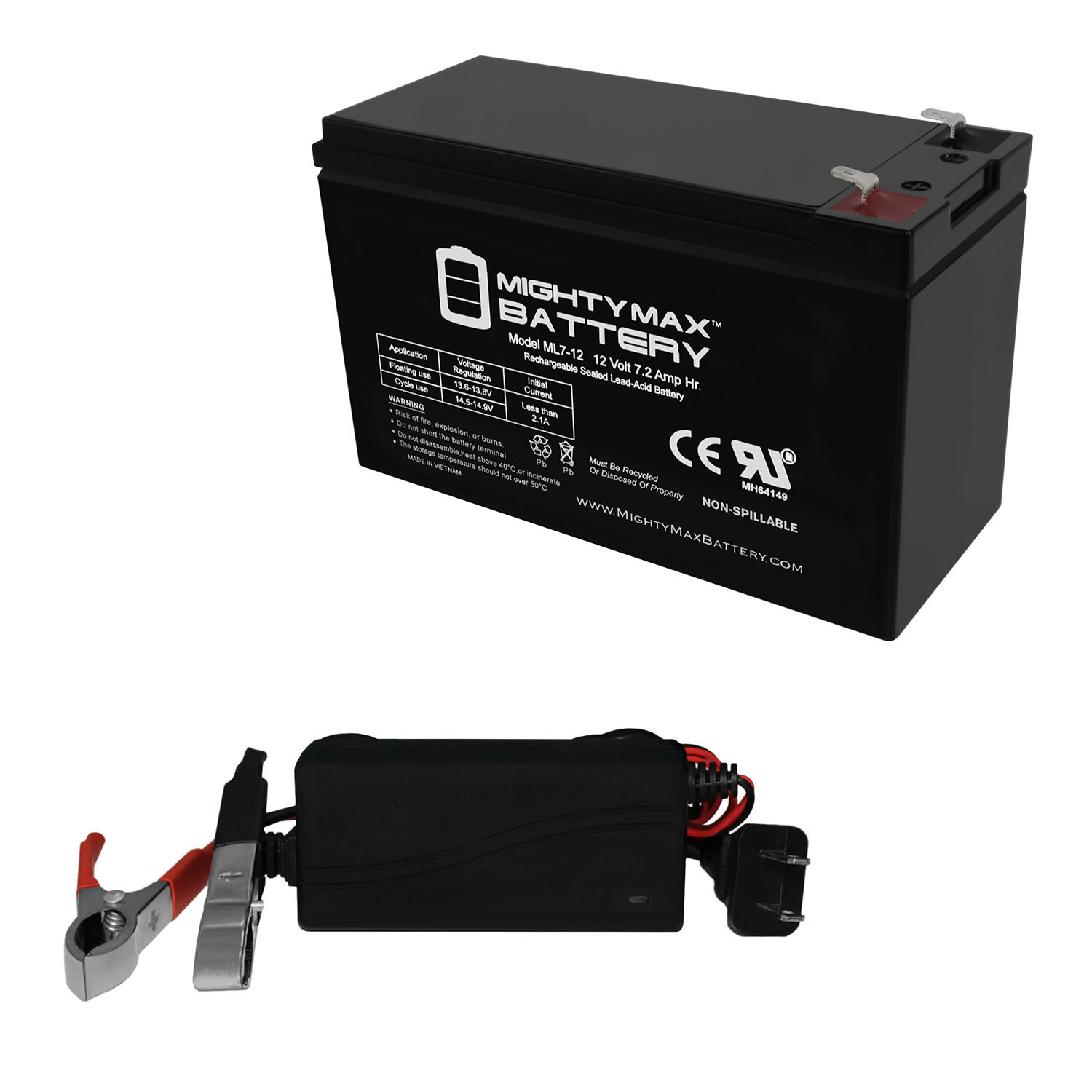 Mighty Max Battery 12V 7.2AH Compatible Battery For APC Power System + 12V 1 Amp Charger