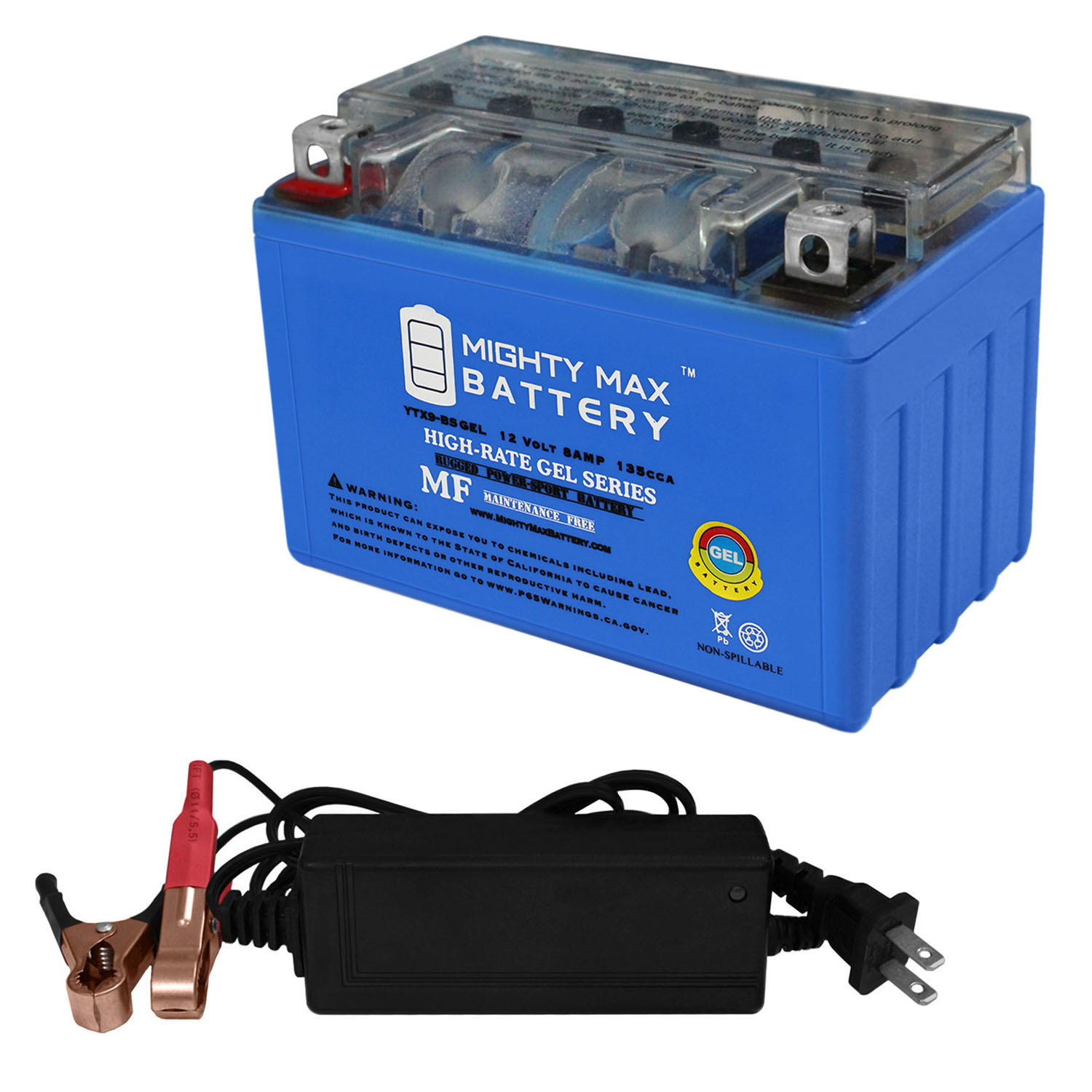 Mighty Max Battery YTX9-BS GEL Battery for Hyosung 250 GV250 2009-13 + 12V 2Amp Charger