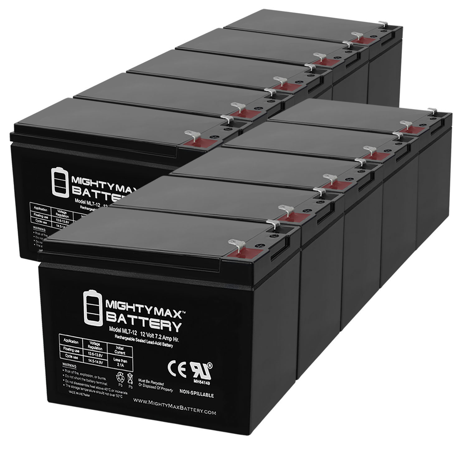 Mighty Max Battery ML7-12MP103612515 12v 7ah UPS Battery replaces 7ah Enduring CB-7-12 10 Pack