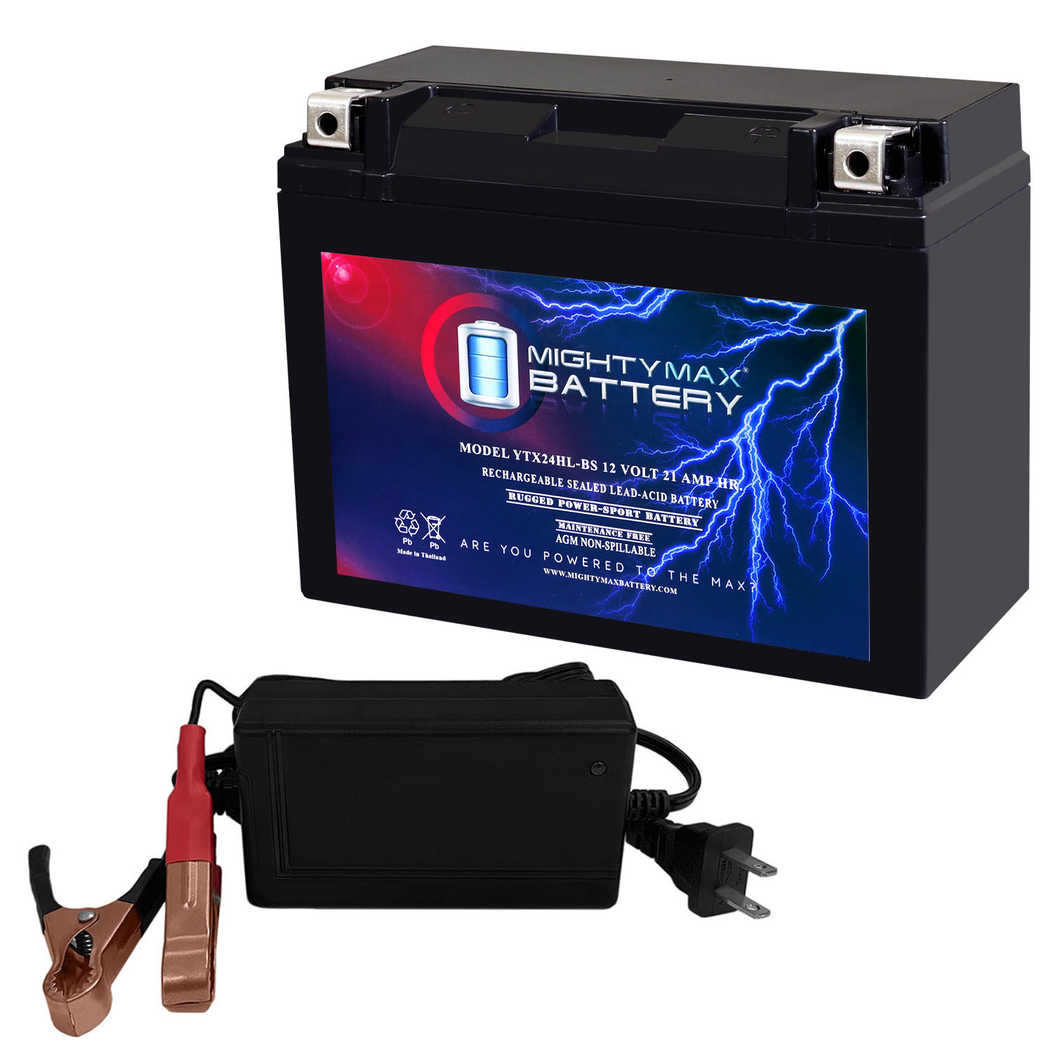 Mighty Max Battery YTX24HL-BS Battery for Bombardier Ski-Doo 4-stroke + 12V 4Amp Charger