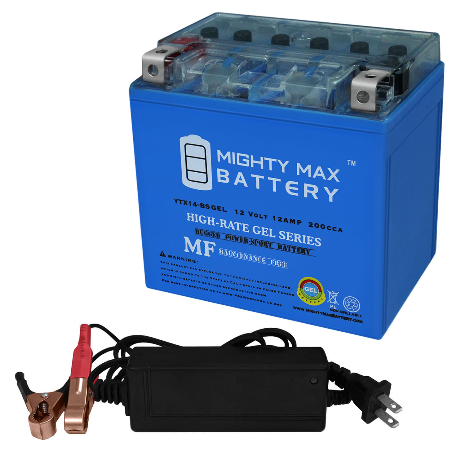 Mighty Max Battery YTX14-BS GEL Battery for Ducati 1098 2007 + 12V 2Amp Charger