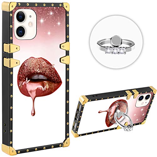 76a5c36e Ff69 4 Fiyart Iphone 11 6 1 Inch 19 Case Pink Bling Butterfly Lips Art Luxury Square With Clear Diamond Phone Stand Stylish Retro