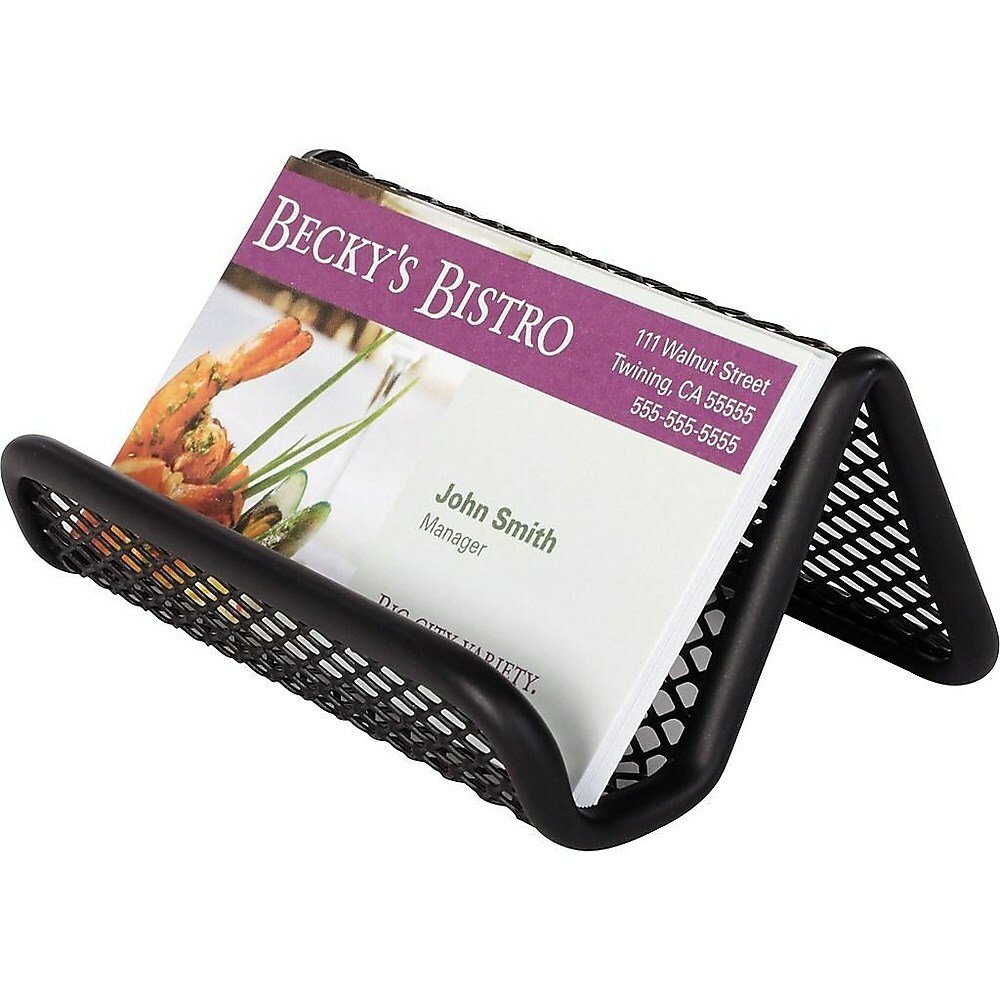 n x32801 staples wire mesh business card holder black 1 3/4"h x 2 3/4"w x 3 7/10"d 222816 n x32801 staples wire