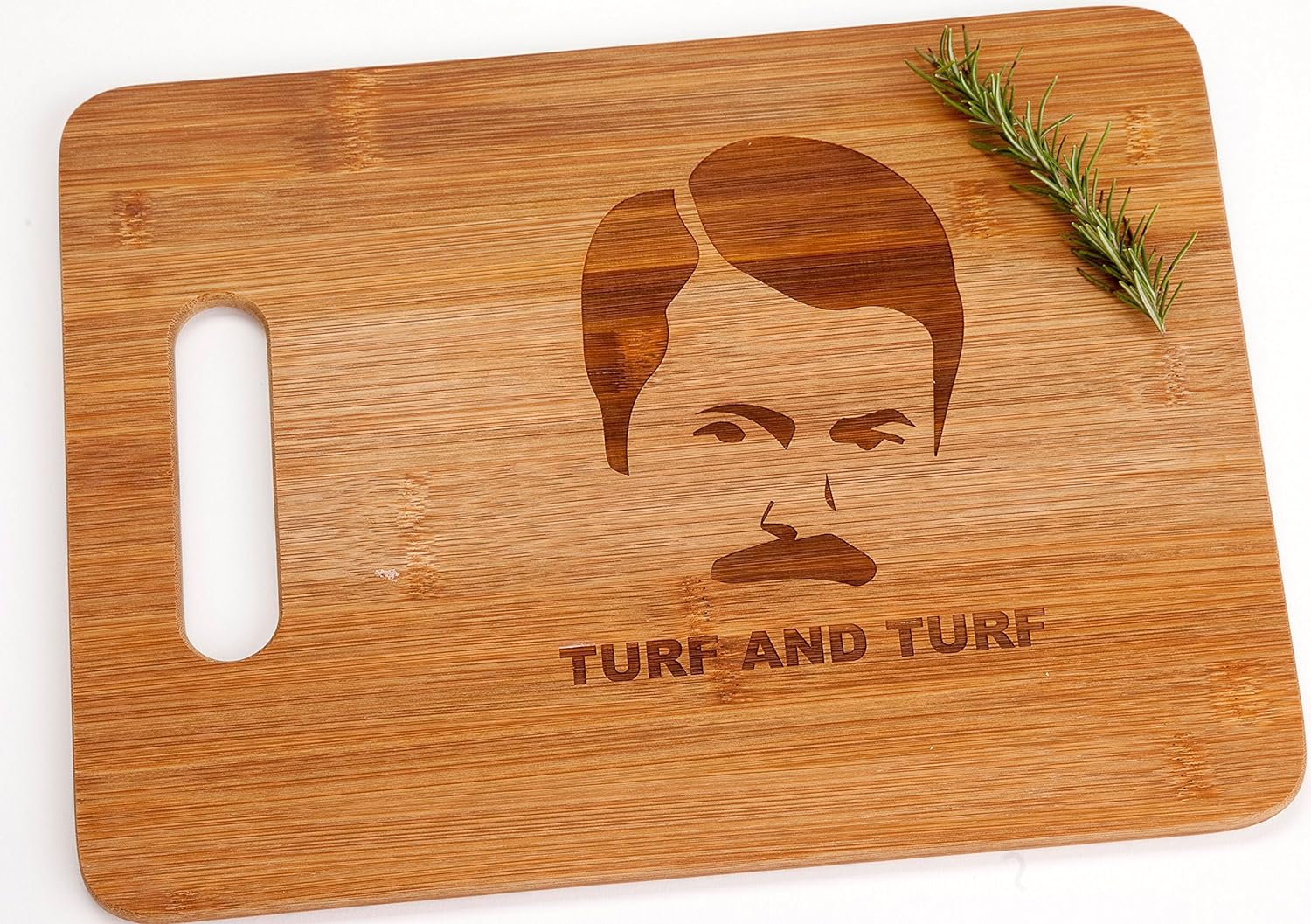 The Quintessential Hostess Ron Swanson Turf and Turf Funny Parks and  Recreation Engraved Bamboo Wood Cutting