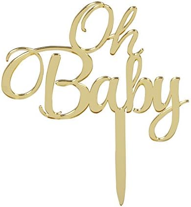 Lovely Biton Mirrored Gold Oh Baby Cake Topper Banner For Parties Baby Birthdays