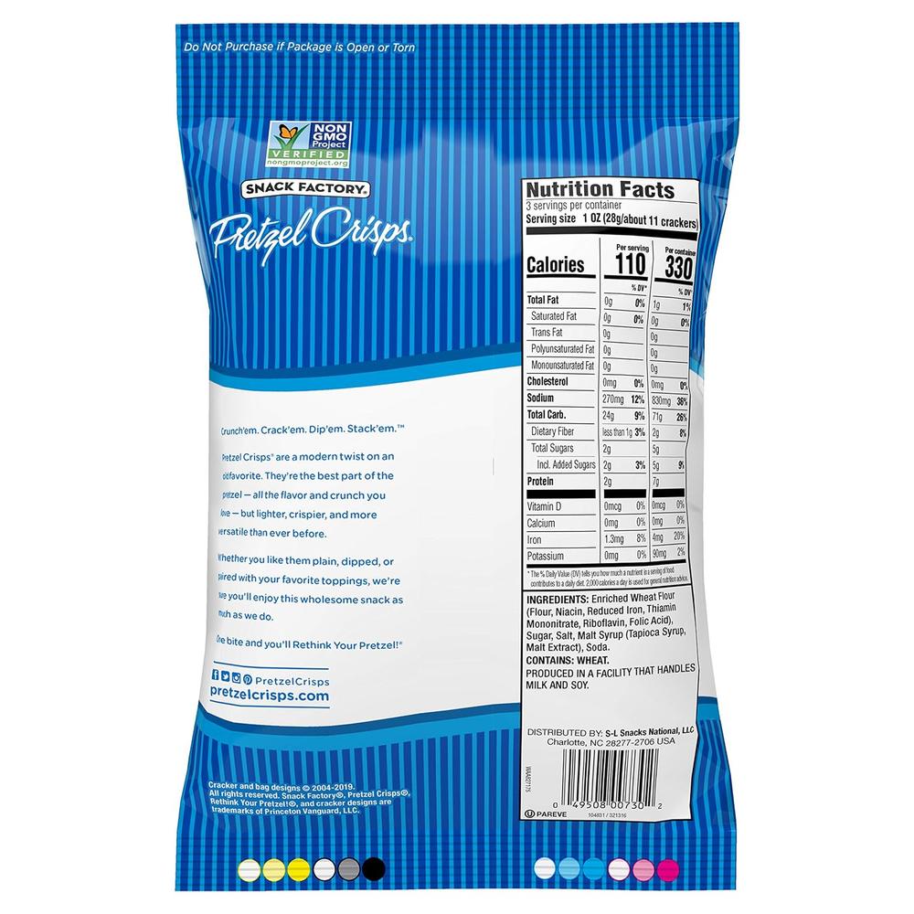 Snack Factory Pretzel Crisps Nutrition Label | Besto Blog