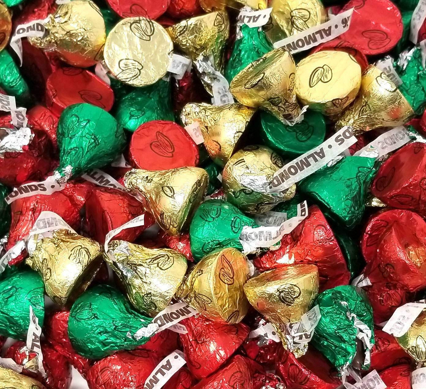 Sweetsome Hershey Kisses Christmas Foil Red Green Gold, Hersheys Kisses  Milk Chocolate With Almonds 2 pounds