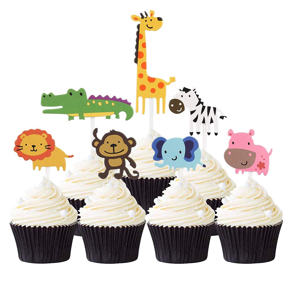 Suntop Crafts 42 Pcs Zoo Animal Cupcake Toppers Picks Jungle Animals Cake Toppers For Baby Shower Kids Birthday Party Decoration Supplies