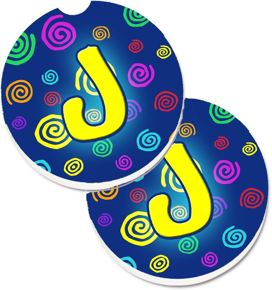 Caroline S Treasures Cj1011 Jcarc Letter J Initial Monogram Blue Swirls Set Of 2 Cup Holder Car Coasters Large Multicolor Caroline S Treasures Cj1011 Jcarc Letter J Initial Monogram Blue Swirls Set Of 2 Cup Holder Car Coasters Large Multicolor