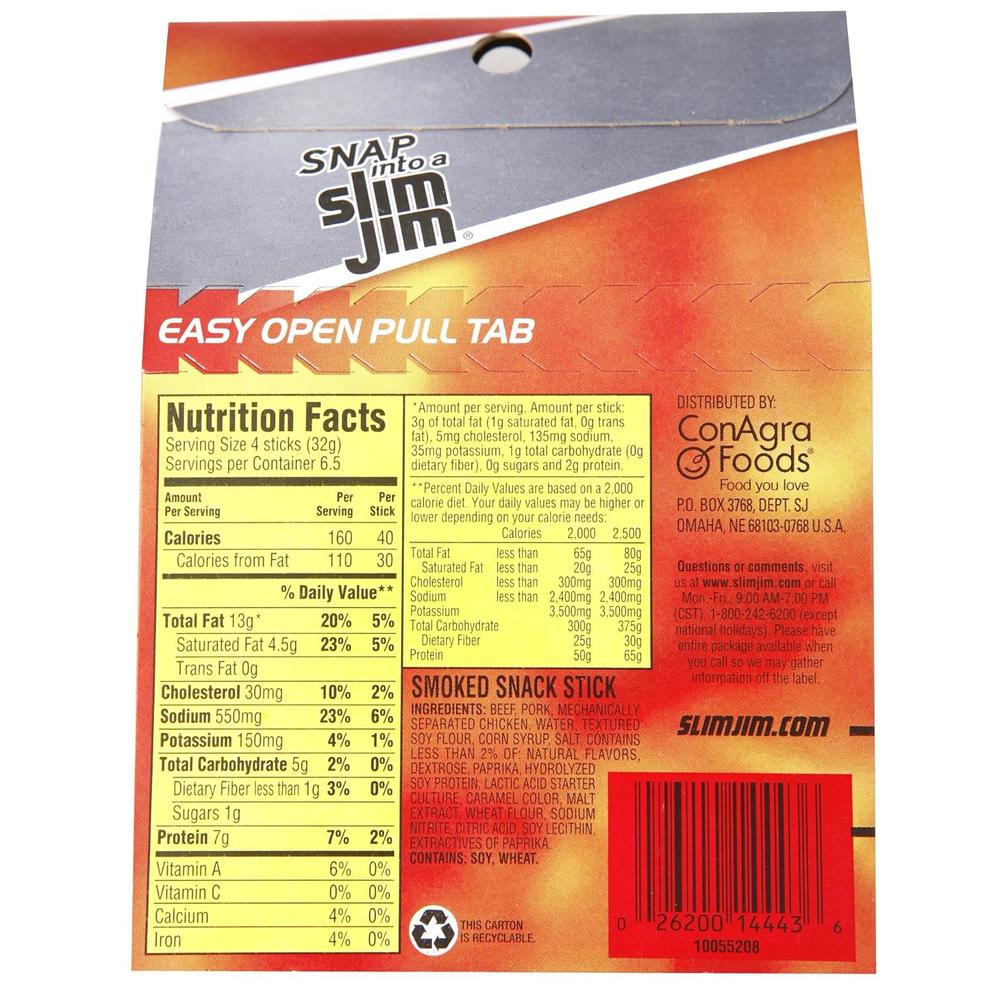 Slim Jim Mild Smoked Snack Stick, Keto Friendly, 0.28 Oz. 26 ...