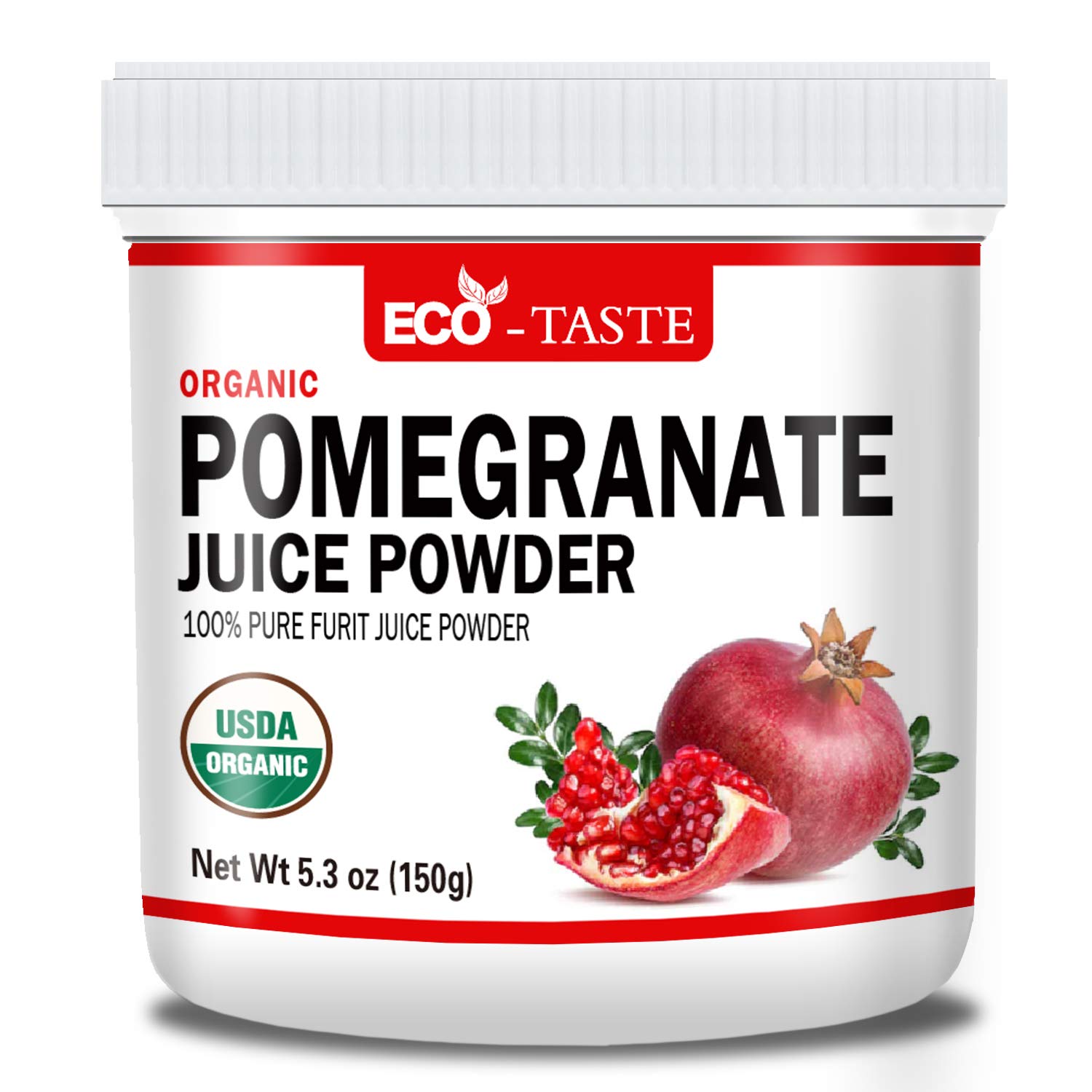 ECO-TASTE 195980113946 Organic Pomegranate Juice Powder, 5.3oz(150g), 100% USDA Organic Certified, No Fillers, No Gmo, Vegan Friendly.