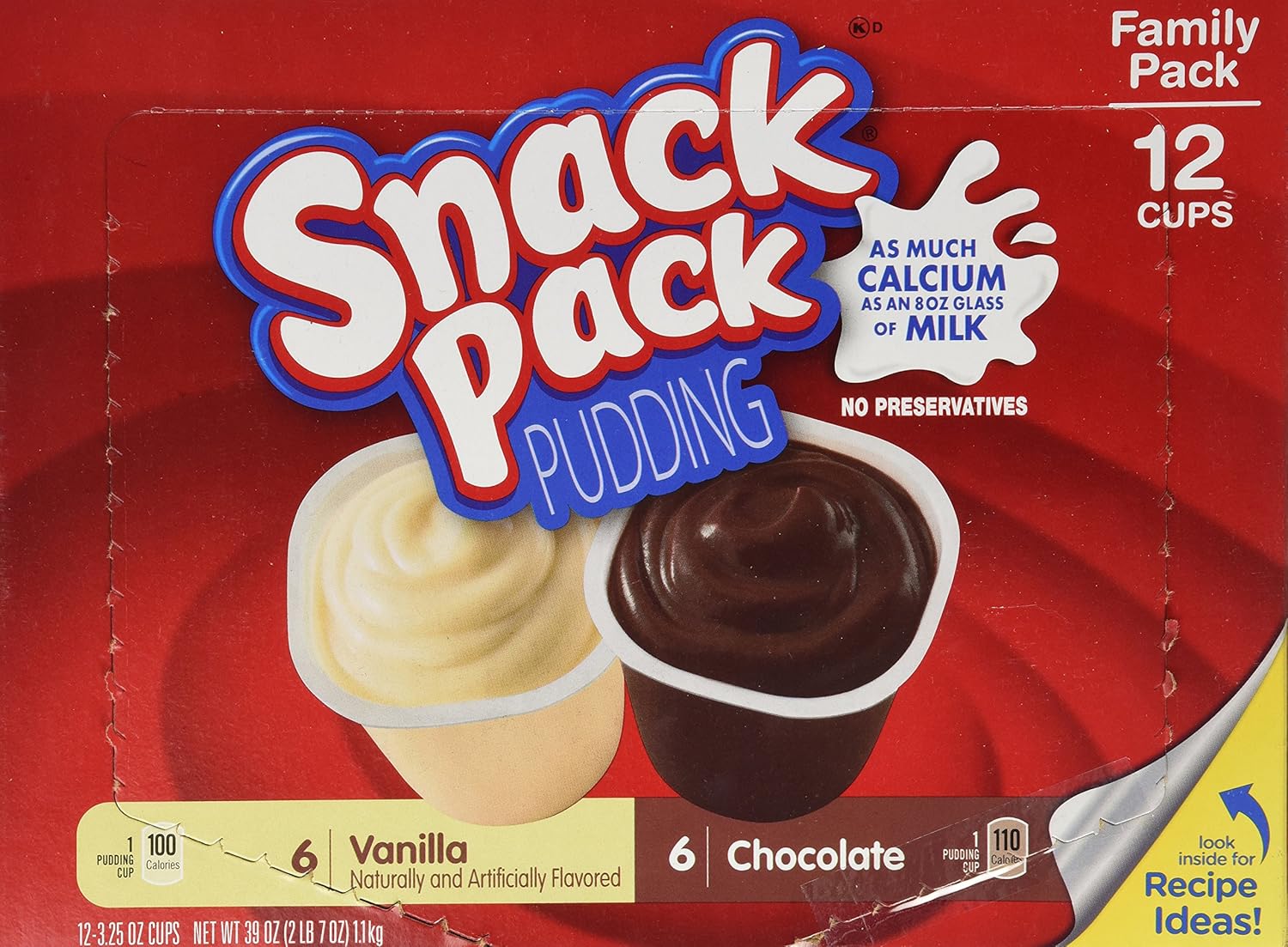 Snack Pack Hunts Pudding Cups, 3.25oz - 6 Vanilla, 6 Chocolate
