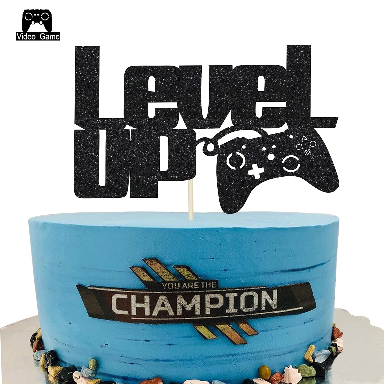 KAPOKKU Level Up Video Game Cake Toppers Happy Birthday Party Favors  Supplies Baby Boy Birthday Cake Decoration Party Decorations