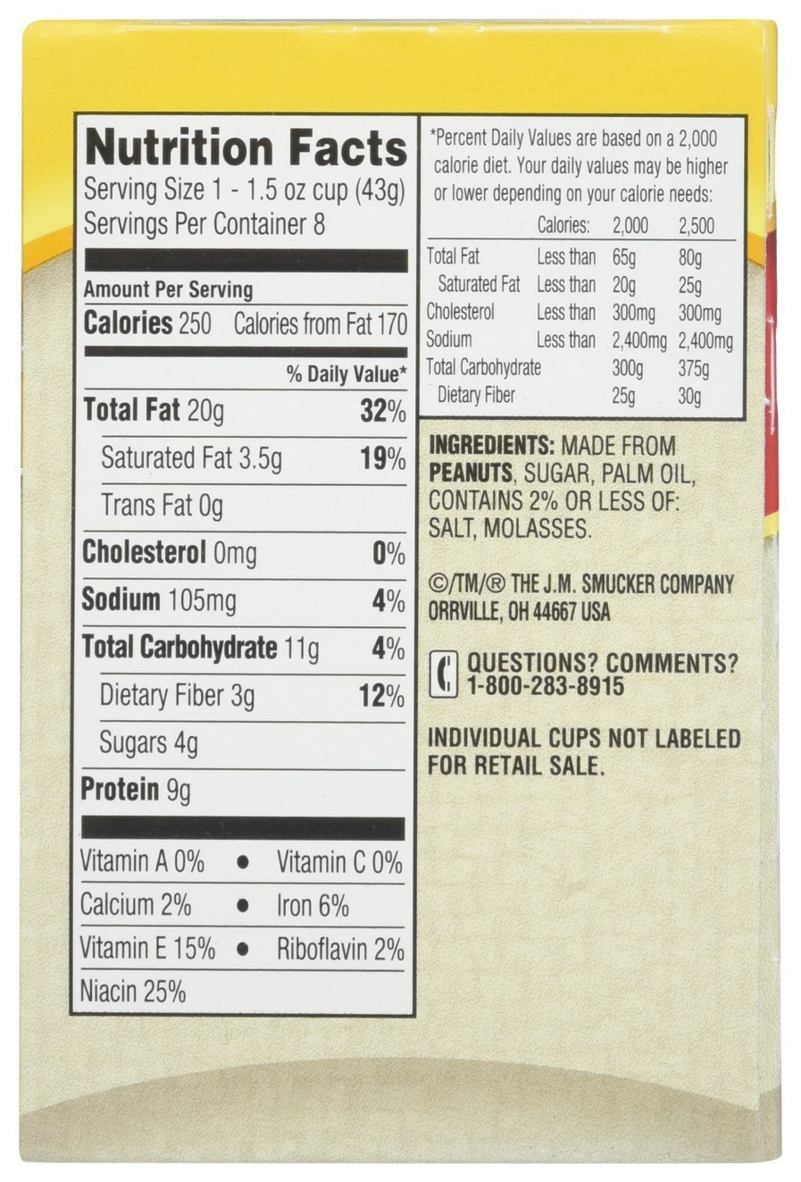 Jif To Go Natural Creamy Peanut Butter - 1.5 oz - 8 ct