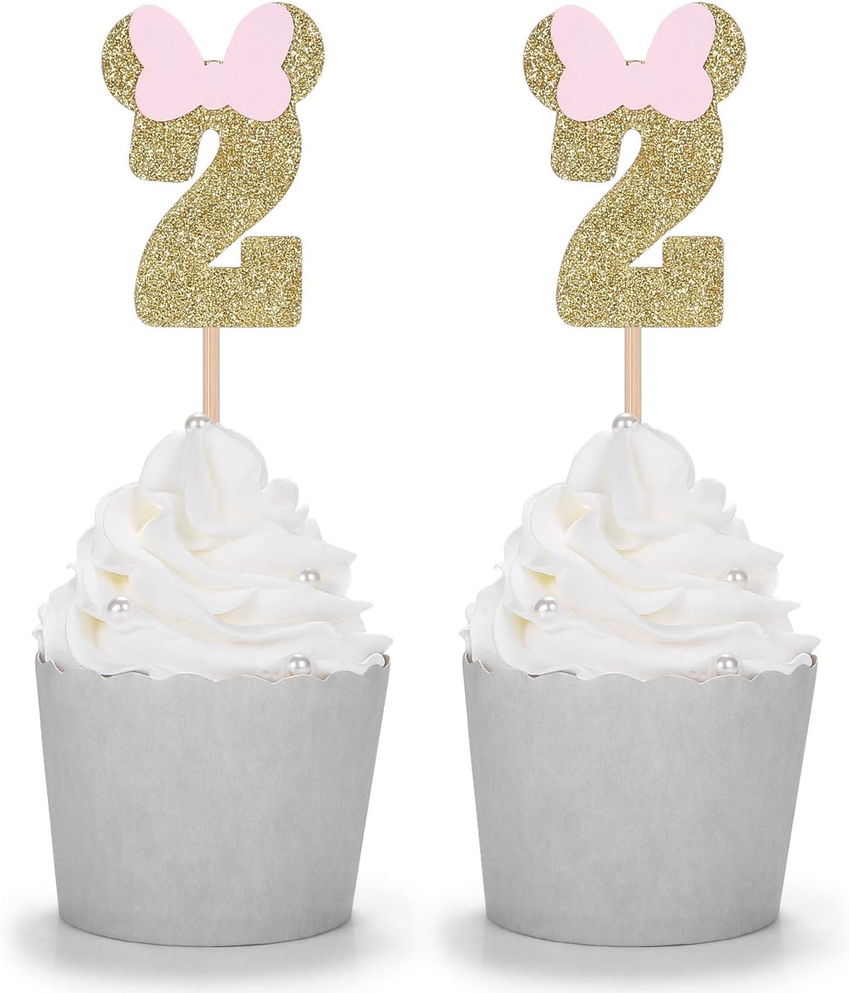 lightaparty 24 ct baby girl second birthday cupcake toppers number 2 cake toppers party dessert decoration picks