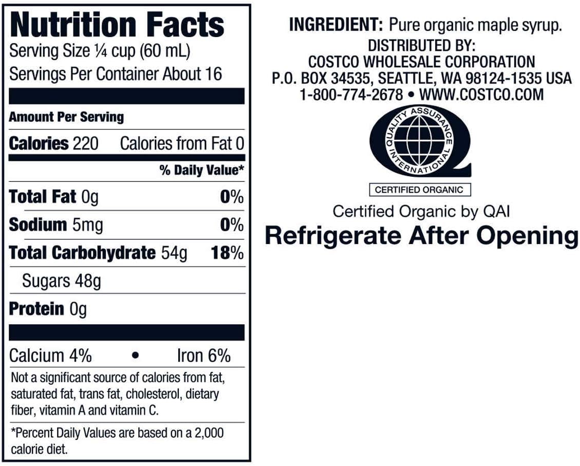 Kirkland maple syrup calories