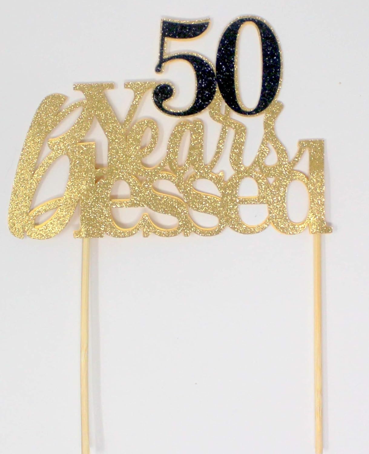 All About Details Cat50yb 50 Years Blessed Cake Gold Black 1 Pc Birthday 50th Anniversary Party Decor Glitter Topper 6 X 8