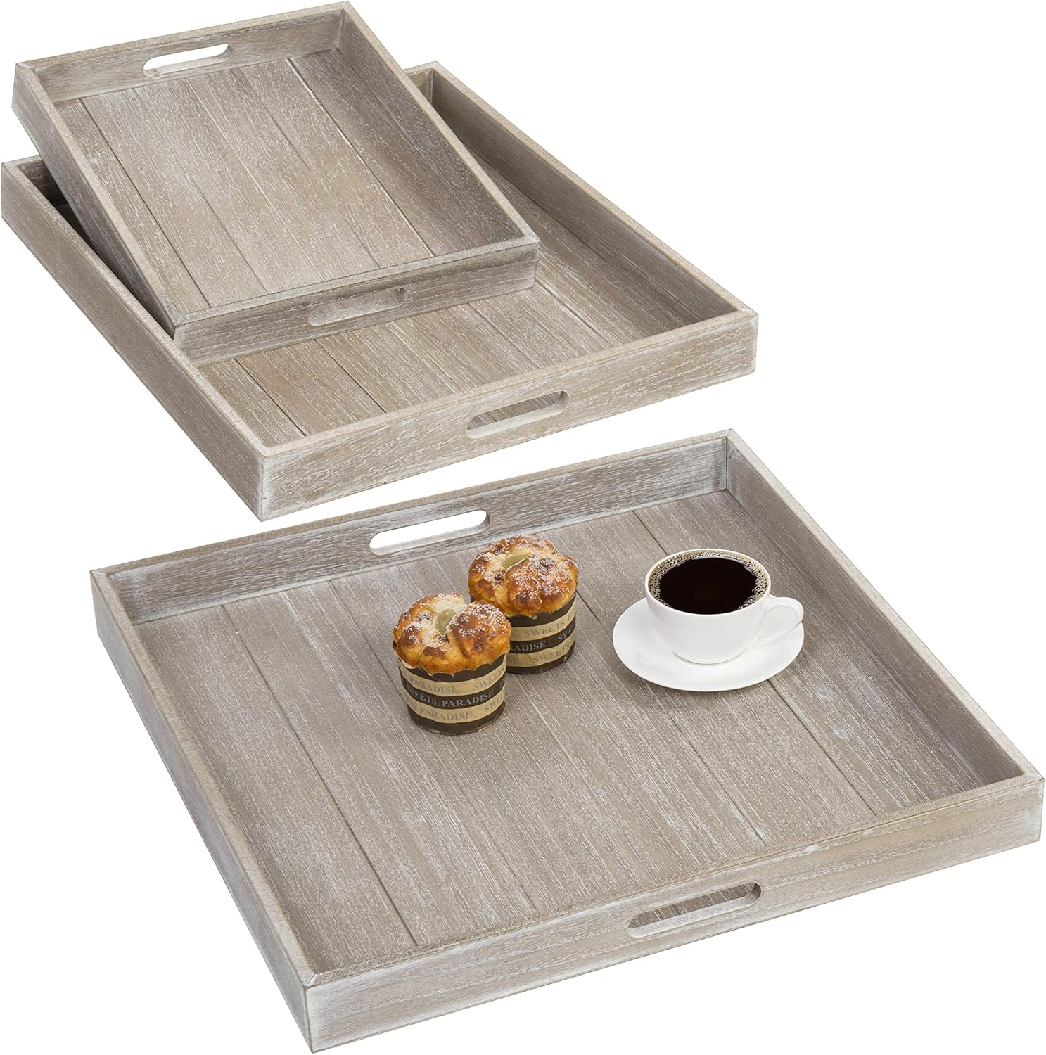 MyGift Shabby Chic Square Wood Breakfast Serving Trays with ...