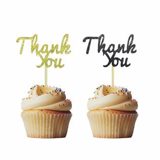 Morndew 24 Pcs Black Gold Glitter Thank You Cupcake Toppers For Birthday Anniversary Thanksgiving Day Wedding Bridal Party Decorations Morndew 24 Pcs Black Gold Glitter Thank You Cupcake Toppers For Birthday Anniversary Thanksgiving Day Wedding Bridal Party Decorations