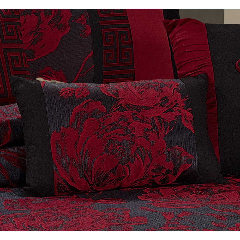 HIG 7 Piece Burgundy Jacquard Patchwork Comforter Set - Floral Pattern