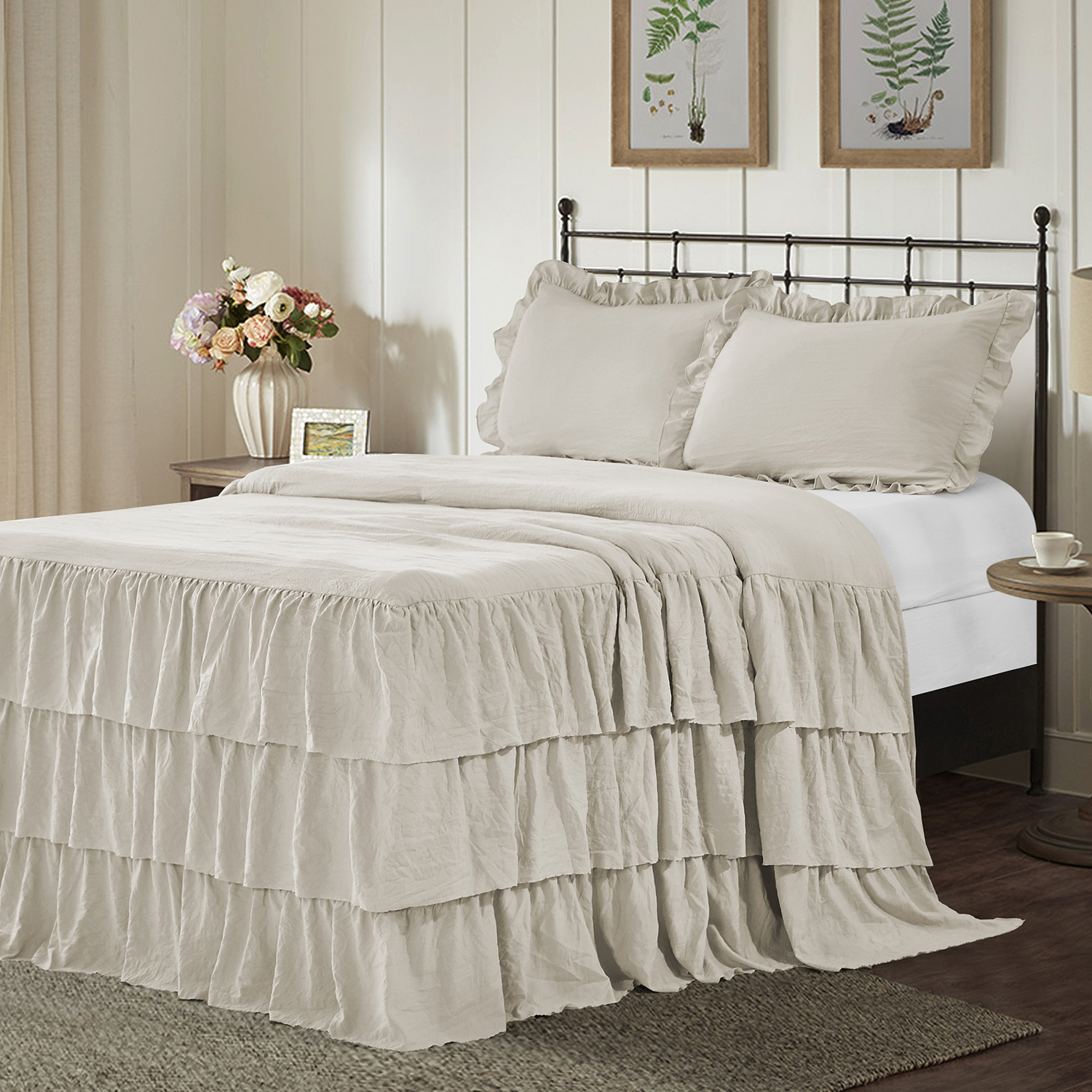 Hig 3 Piece Echo Ruffle Skirt Bedspread Set 30 Inches Drop Twin Queen King Size Echo Ruffle Skirt Bedspread Set, What Size Is King Bedspread In Cm