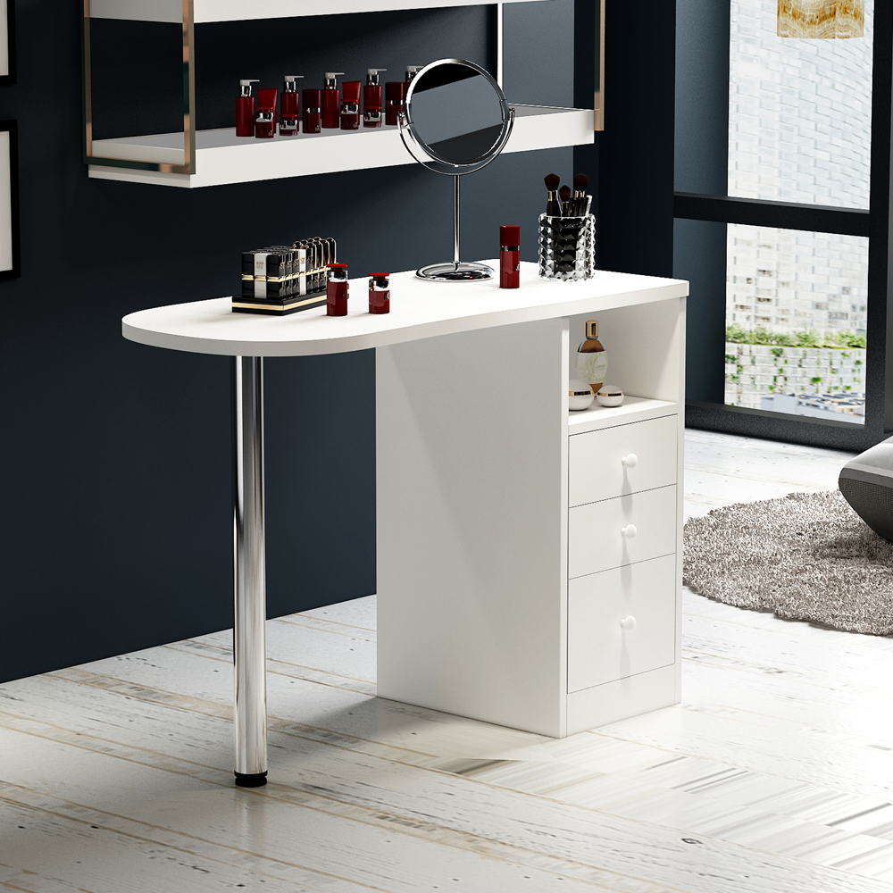 Aoolive Beauty Salon Wooden Technician Table Nail Station Desk White