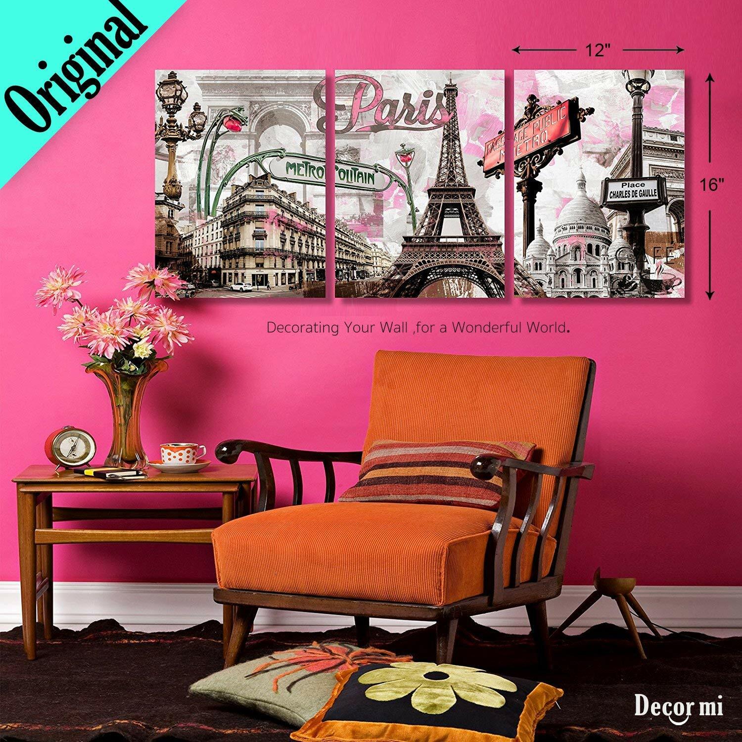Decor Mi Modern Wall Art Pink Paris Eiffel Tower Bedroom Decor Romantic City Pai