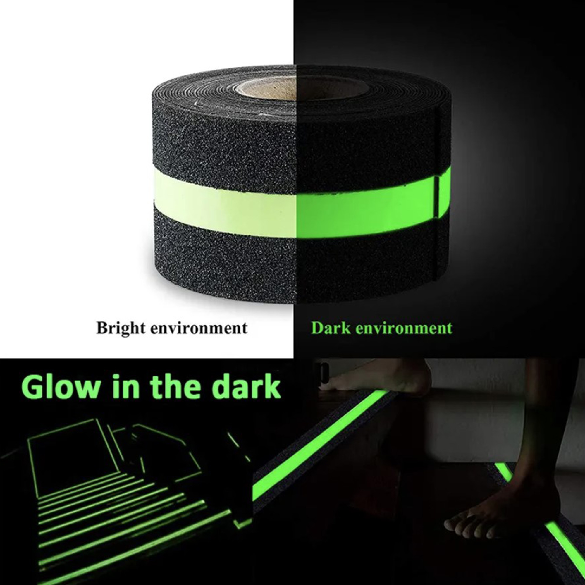 Sussexhome Non-Slip Glow In The Dark Tape - Heavy Duty Grip Tape For Stairs - Waterproof Safety Anti Slip Tape - 2"X35' Roll, Glow