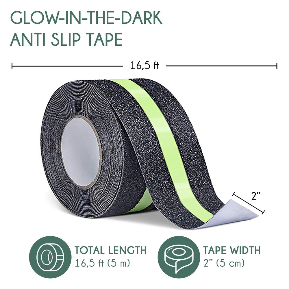 Sussexhome Non-Slip Glow In The Dark Tape - Heavy Duty Grip Tape For Stairs - Waterproof Safety Anti Slip Tape - 2"X16.5' Roll, Glow