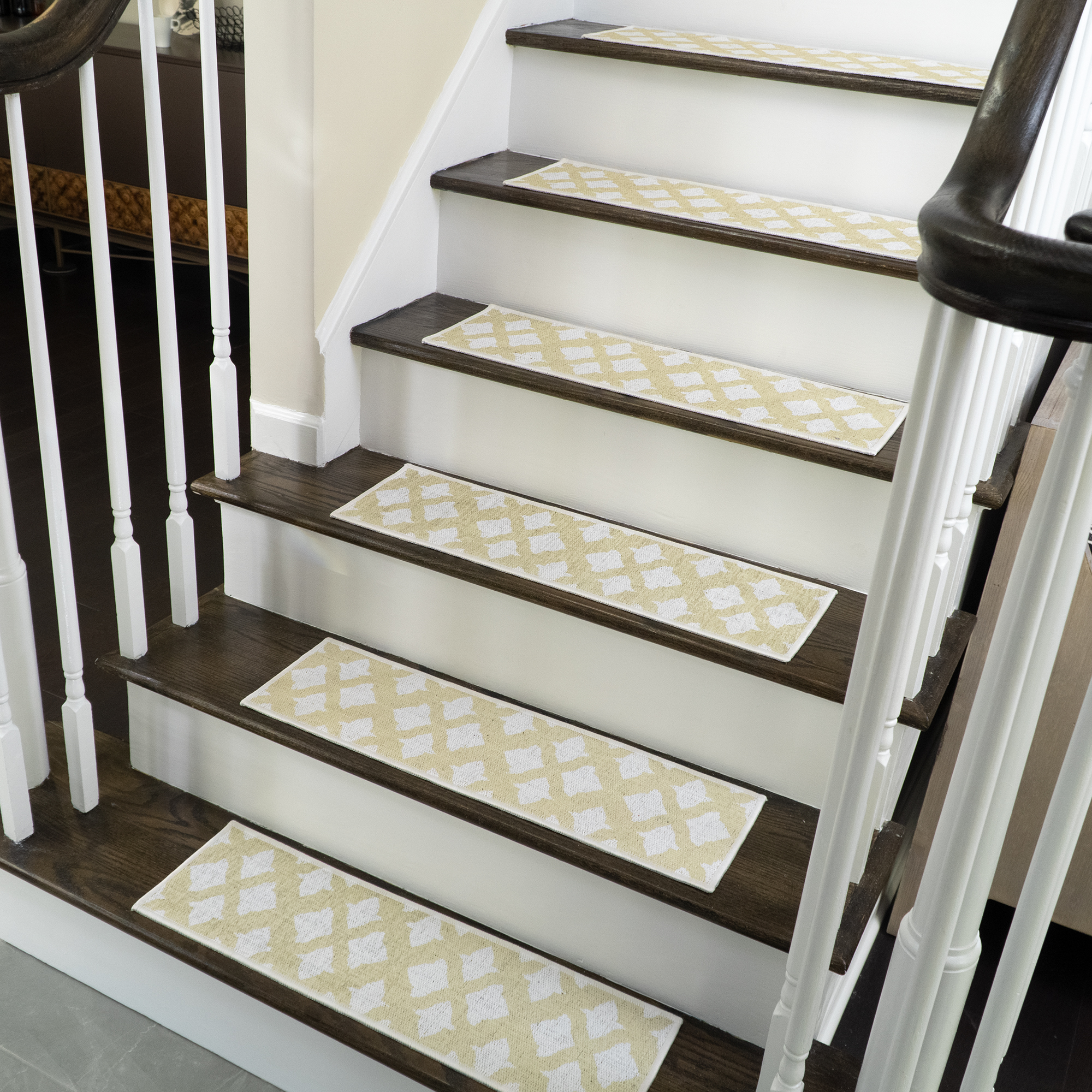 Sussexhome Floral Design 9" X 28" Stair Treads - 70 % Cotton Anti-Slip Carpet Strips for Indoor Stairs, 15-Pack-Light Beige