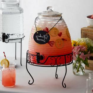 Acopa Single 2 4 Gallon Beehive Shape Glass Beverage Dispenser With Black Metal Stand