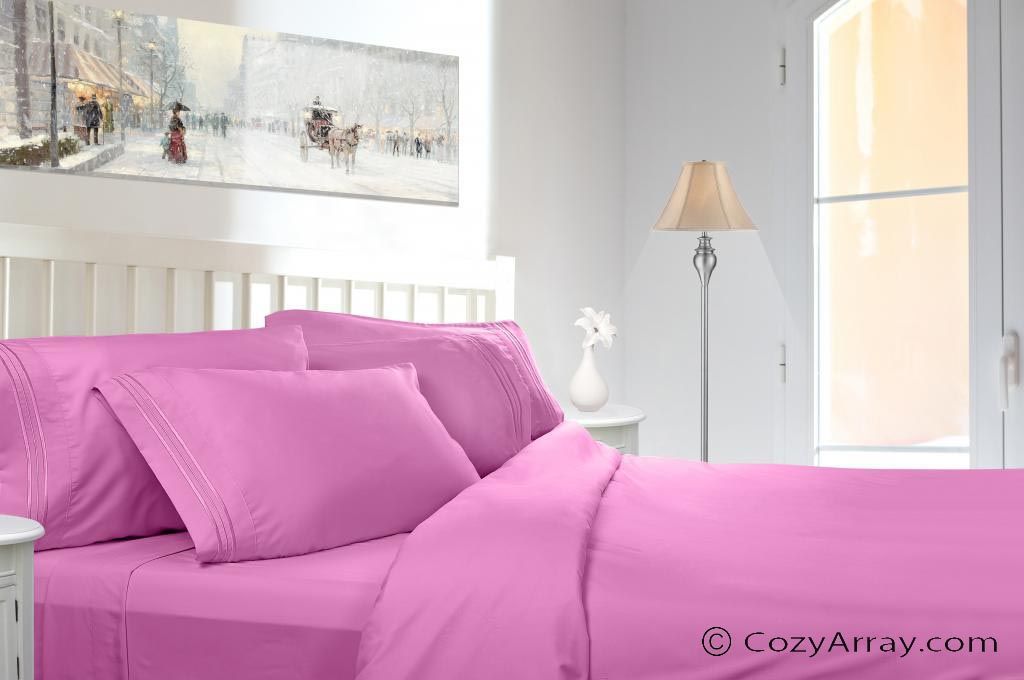 Clara Clark 1800 Series 4 pc Bed Sheet Set Queen Size  Light Pink