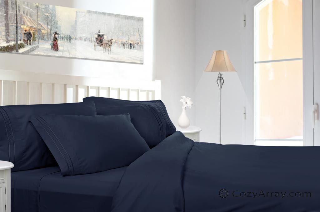 Clara Clark 1800 Series 5 pc Bed Sheet Set Split King Size  Navy Blue