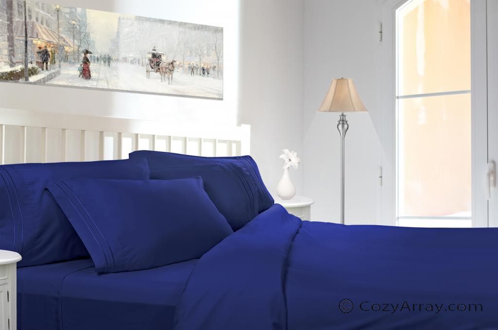 Clara Clark 1800 Series 5 pc Bed Sheet Set Split King Size  Royal Blue