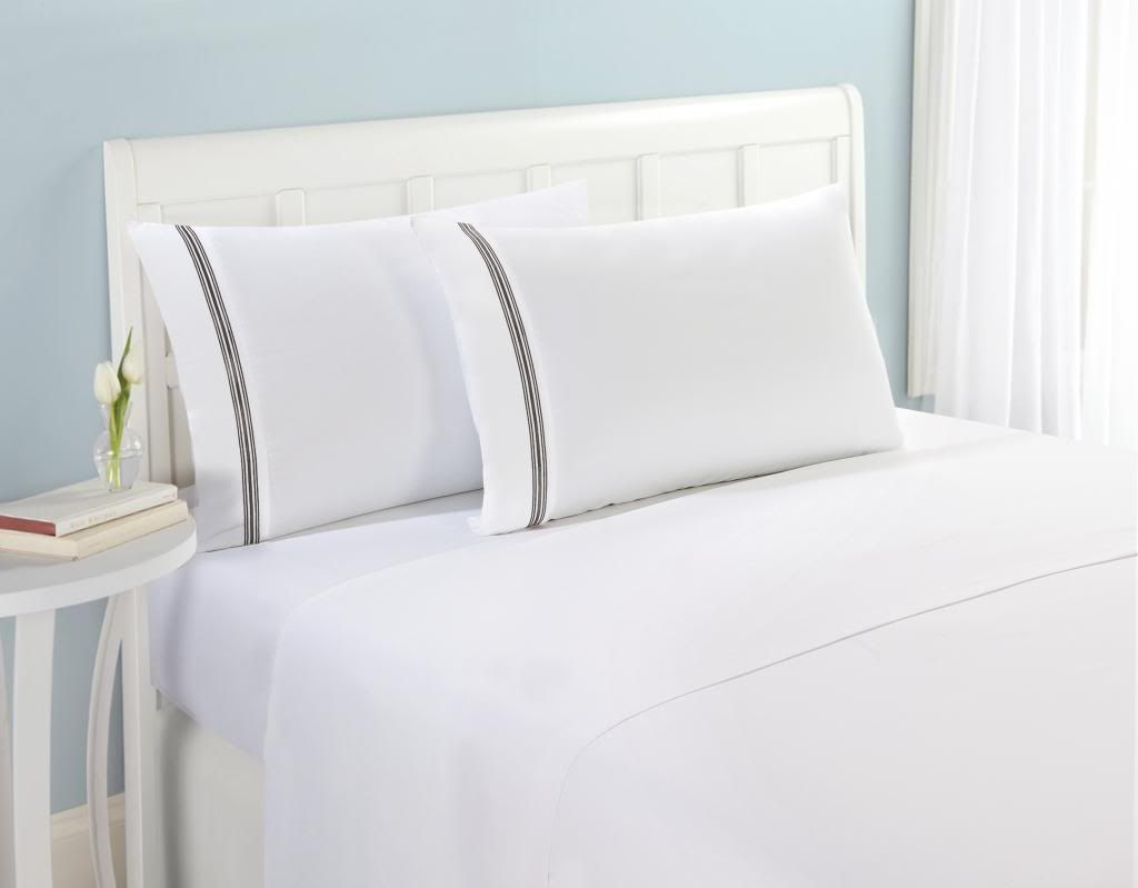 Clara Clark 1800 Series Twin Size White Bed Sheet Set, Gray Piping