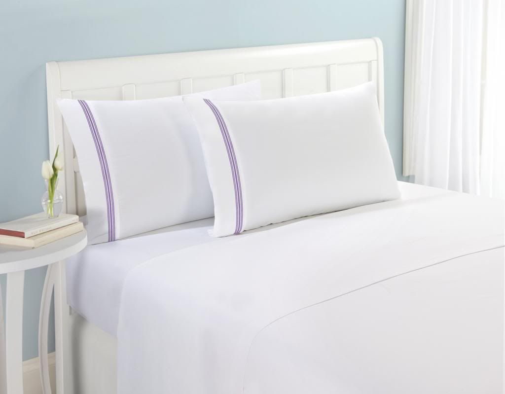 Clara Clark 1800 Series Twin Size White Bed Sheet Set, Lavender Piping