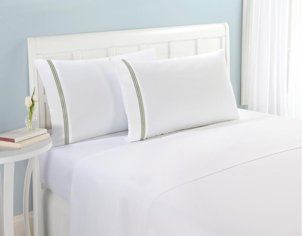 Clara Clark 1800 Series Split King Size White Bed Sheet Set, Sage Piping