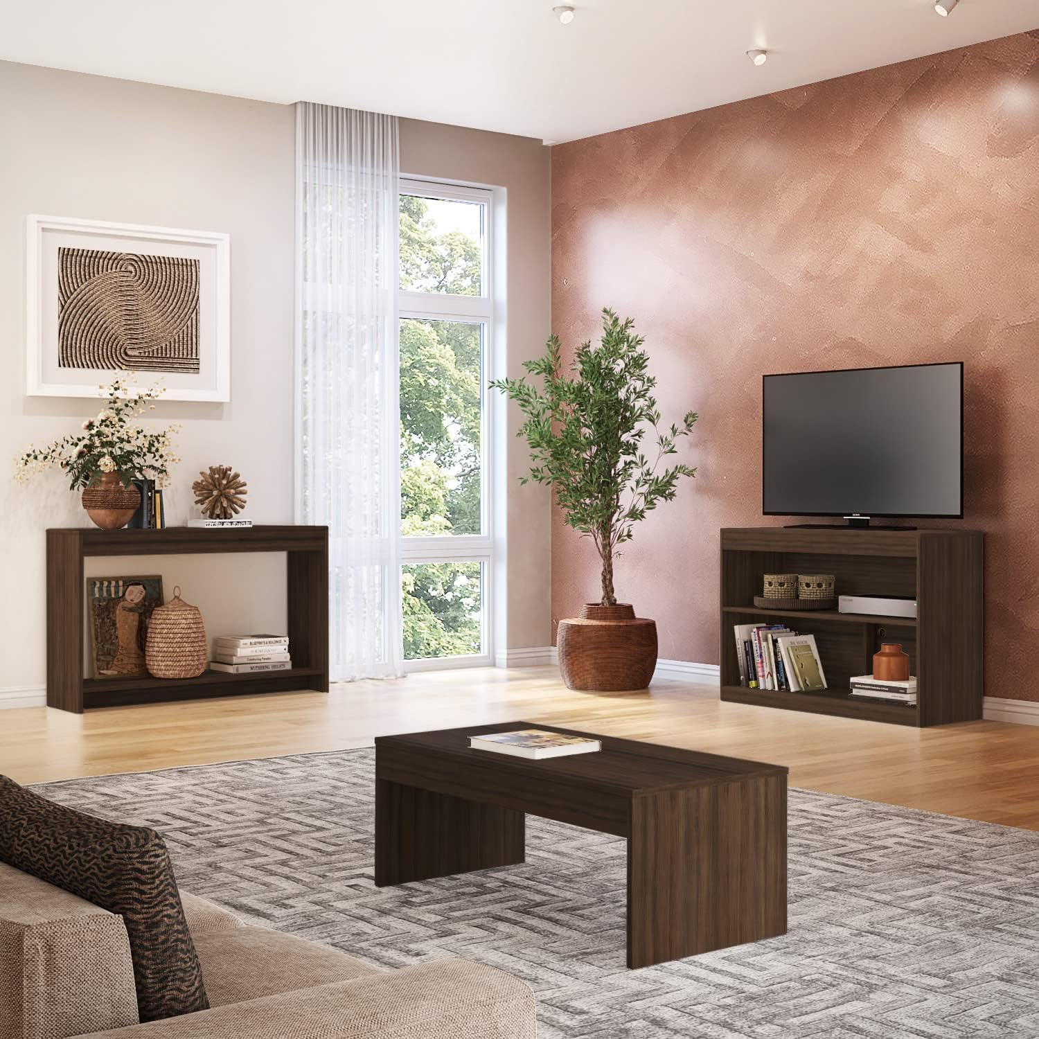Discount Trends Classic Modern Living Room Set: Harmonious 3-Piece Coffee Table, Sideboard & 42 inchs TV Stand.