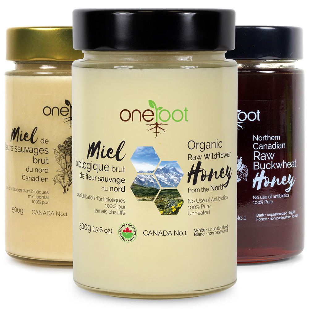 OneRoot Oneroot Triple Set - 500g x 3 - Unpasteurized Canadian Honey - Enzyme-Rich