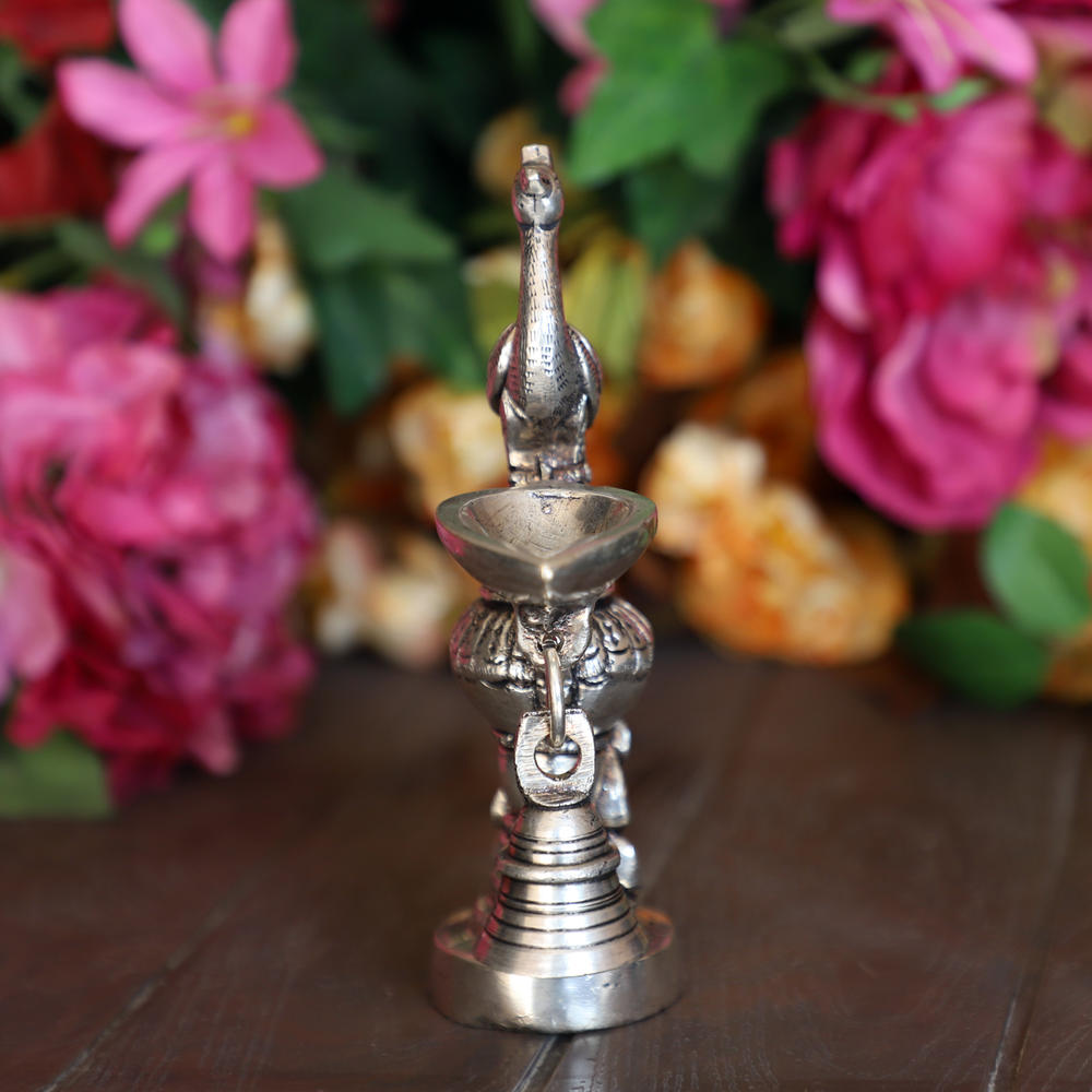 Cottage Handicraft ,Silver Plated Peacock Diya with Free Elephant Gift