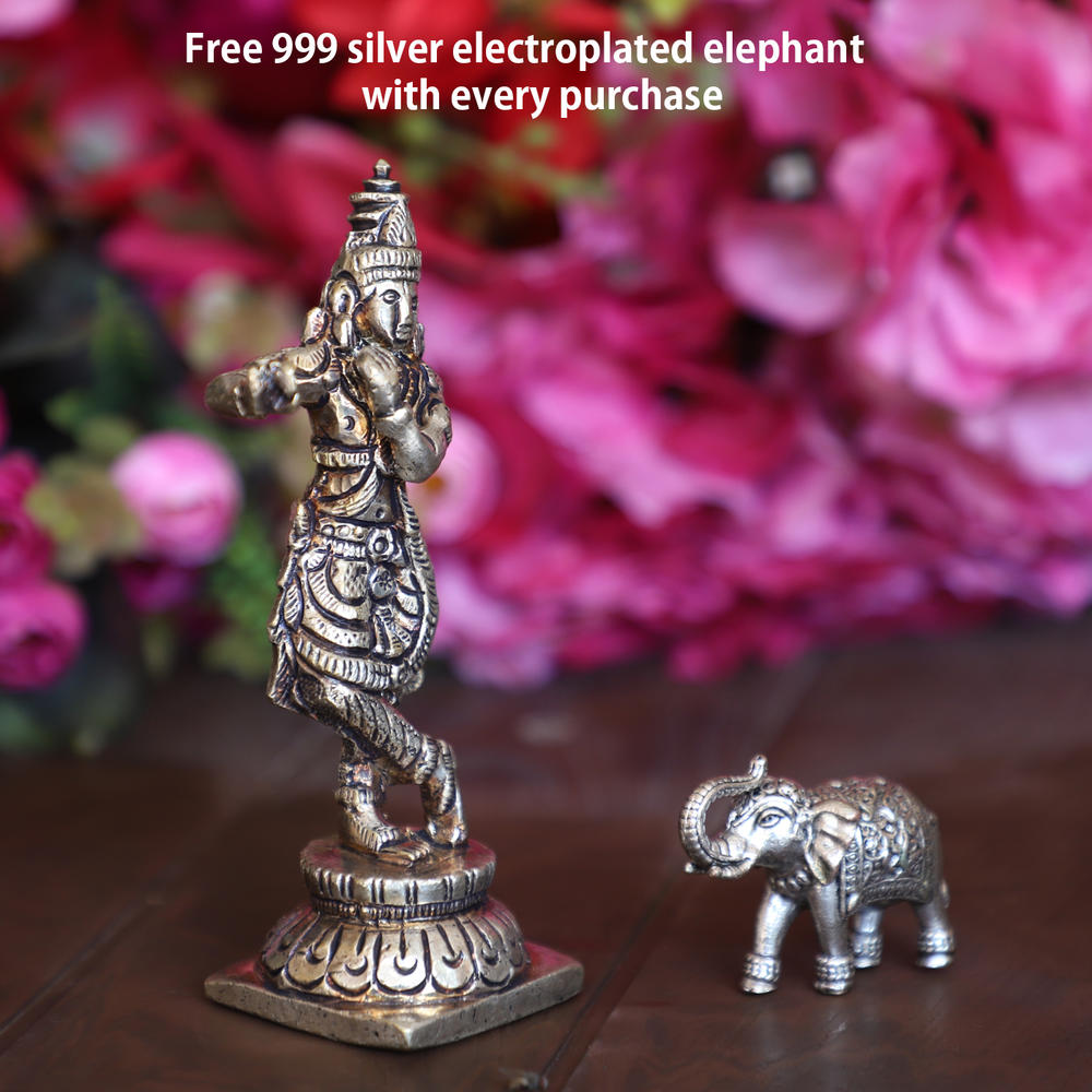 Cottage Handicraft ,Silver Plated Krishna Ji with Free Elephant Gift