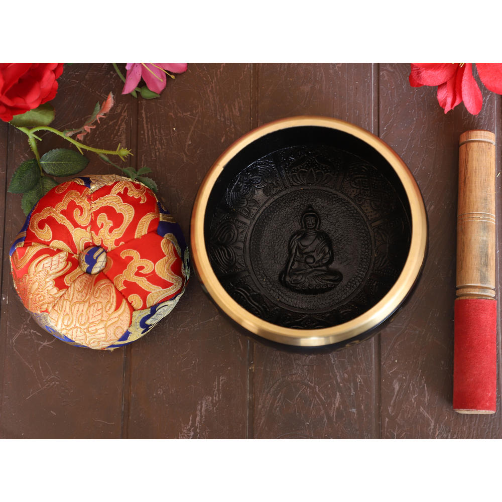 Cottage Handicraft ,The Black Coloured Singing Bowl, Large with free Elephant Gift