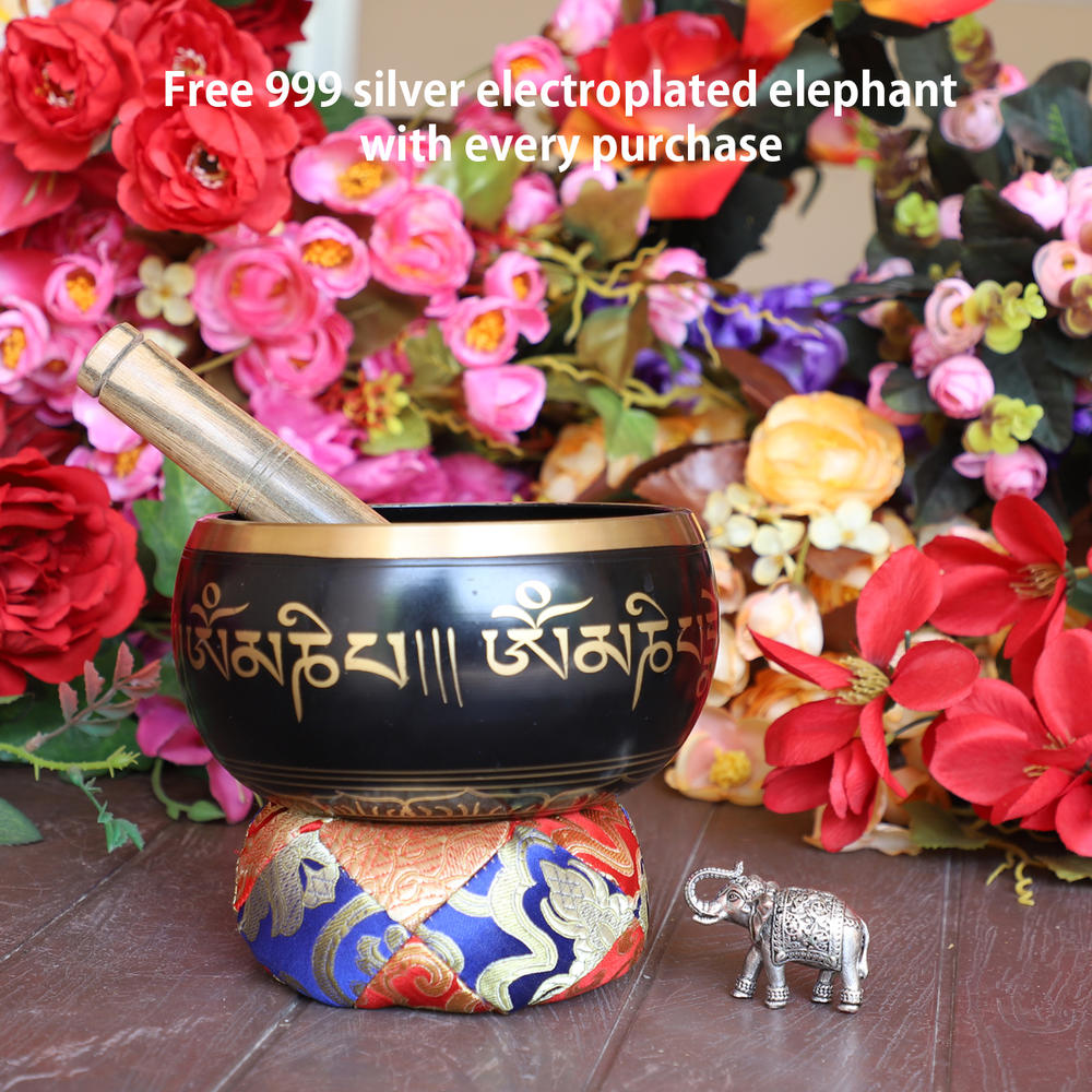 Cottage Handicraft ,The Black Coloured Singing Bowl, Large with free Elephant Gift